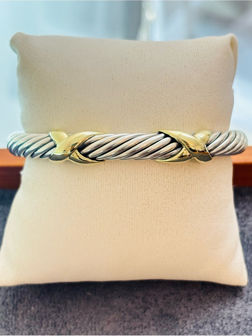 David Yurman 925 & 14k Gold 7mm Signature X Cable Bracelet-Medium